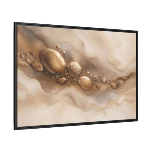Tableau abstrait pierres d'or grand format toile canvas luxe encadrée