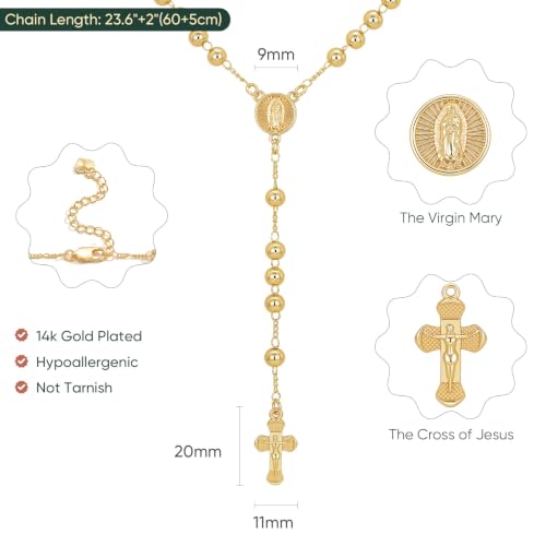 Gold Rosary Necklace for Women, 14k Gold Plated Virgin Mary Y Necklace - image 3