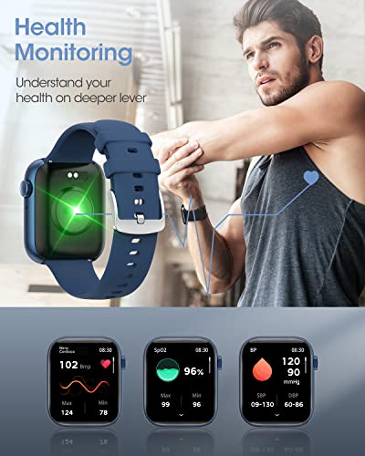 Smart Watch Men, Women(Answer/Make Calls), 2023 Newest 1.8'' Bluetooth Smart Watch For Android Iphones, 5Atm Waterproof Outdoor Fitness Tracker-Ai Voice/Heart Rate/Spo2/Sleep Monitor, Smartwatch Blue #TOP6
