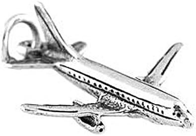 LGU Sterling Silver Oxidized 3D Large Airplane Passenger Jet Plane Charm