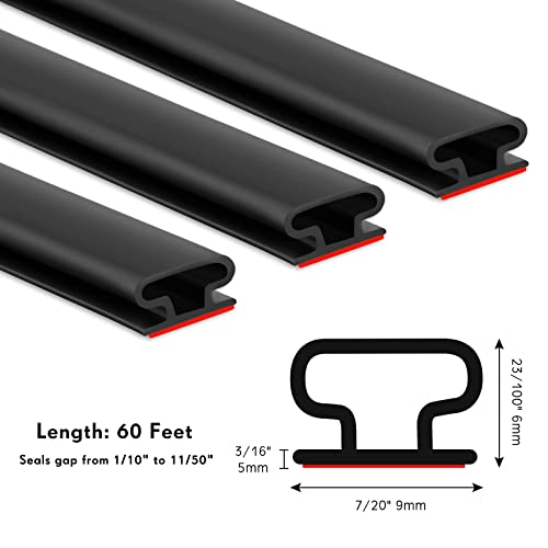 Tondiamo Weather Stripping Seal Strip Adhesive Door Weather Stripping Rubber Door Seal Strip For Doors Windows Soundproofing Weatherstripping Insulation Blocker (Black, 60 Ft) #TOP2