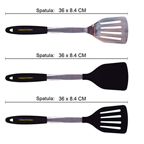 Blue Silicone Spatula Turner Set – Stainless Steel And Silicone Heat Resistant Kitchen Utensils – 608F – Grill Spatula Tools For Bbq - Egg And Pancake Flipper – Gift Box And Bonus Recipe Ebook #TOP5