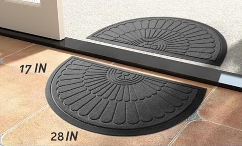 Image of Half Round Door Mat - Heavy Duty Welcome Mat for Front Door, Non-Slip Rubber Backing, Low Profile Indoor Outdoor Doormat, Semi-Circle Entry Rug for Porch, Garage, Patio, 45x75 cm