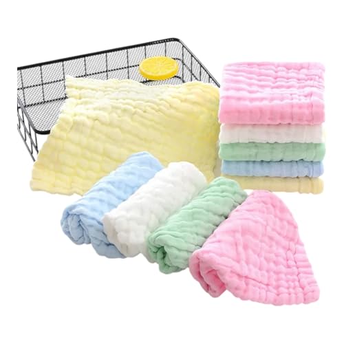 Image of Premium Muslin Baby Burp Cloths - Ultra Soft & Absorbent, 6 Layers for Newborns & Infants - Pack of 5 /10 - Baby Essentials for Baby Feeding (Plain Multicolour and White Printed, Pack of 10)
