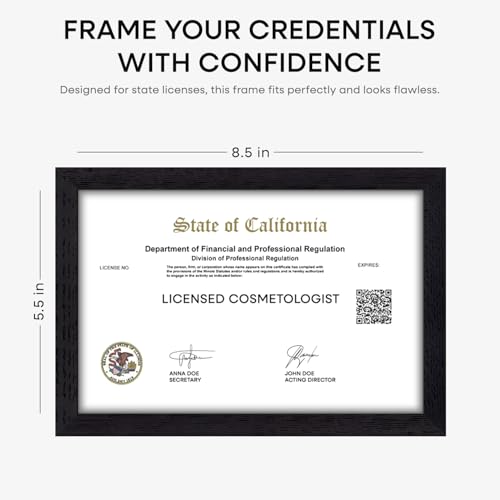 Image of Homeforia 5.5x8.5 Business License Frame Black, High End Oak 5.5 by 8.5 Wood Certificate Frame, 8.5 x 5.5 Document Frame for Wall or Tabletop, Wooden Picture Frames, Tempered Glass, Wall Kit, Set of 1