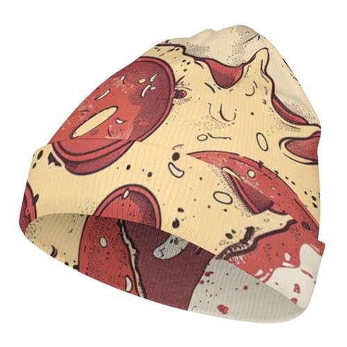Cartoon Pepperoni PizzaChildren's Warm Knitted Hat, Suitable for All Seasons and Daily Wear