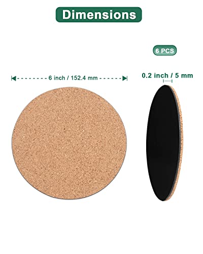 6 Piece Cork Plant Mats - Round Cork Coasters 6 Inch, Absorbent Plant Cork Mat Saucer For Pots, Diy Cork Pads #TOP1