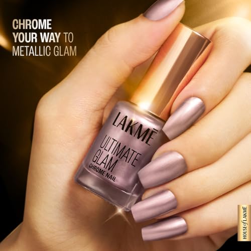 Image of LAKME Ultimate Glam Chrome Nail Paint, Dusty Rose, 6ml, for Stylish and Sassy Nails, with Metallic Brilliance, Quick Dry Formula, Glitter Nail Paint, for Women