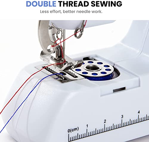 Handmatige naaimachine met dubbele draad, draagbare handmatige naaimachine voor beginners, elektrische naaimachine, snel naaien voor kleding, stoffen gordijnen, thuis en op reis (wit) - Image 4