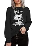 Sweatshirt Damen Basic Rundhals Langarmshirt Herbst Winter Pullover Casual Lose Oberteile Shirts Tops S-XXL Schwarz-Weiß,M