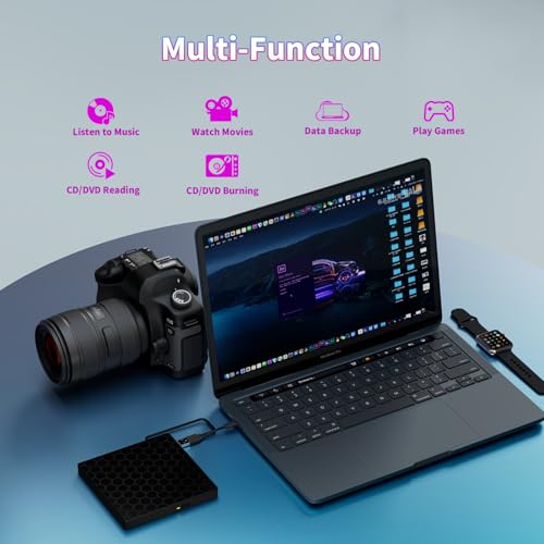 Vlio External CD DVD Drive for Laptop USB 3.0 Type C Slim Portable Player CD DVD RW Writer Reader Burner, Optical External Disk Drive for Desktop, PC, Mac OS,Windows 11/10/8/7/XP/2003/Vista - Image 4