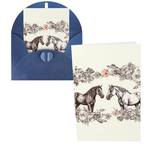 QMNSEHF 花と馬の手描きグリーティングカード 封筒付き Thank YouCard Happy Birthdayカード 女性用 男性用 クリスマス ハロウィン 結婚式 空白 ノートカード あらゆる機会 グリーティングカード 4x6