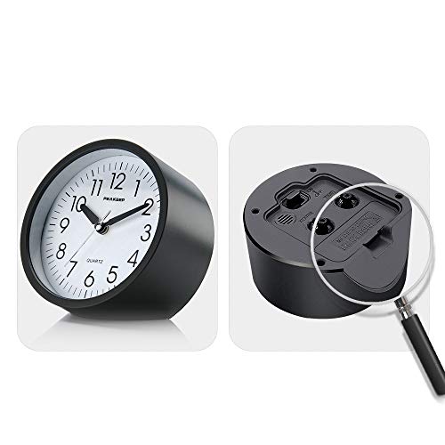 Peakeep Battery Operated Alarm Clock Silent Non Ticking, Gentle Wake, Increasing Beep 4 Inches Round Clock Volume, Easy Set (Black) #TOP2