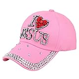 Queenbox I Love Jesus Baseball Hat, Rhinestone Washed Cowboy Hat Adjustable Bling Cap, Jesus Christ
