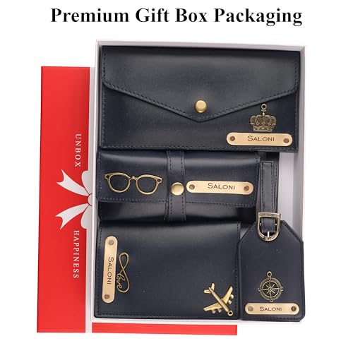 Image of AICA Personalized Name & Charm Passport Cover Combo Giftset for Women (NavyBlue)| Birthday Wedding Gift for Teenage Girls Best Friends Girlfriends Female