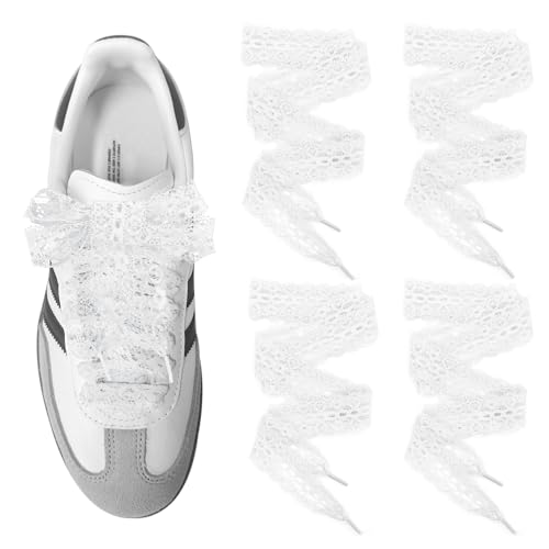 UamGlsob 2 Pairs Lace Shoelaces for Samba Fashion Shoes, 3CM Wide Flat Soft Fancy Shoe Laces for Women Girls Sport Walking (White,36