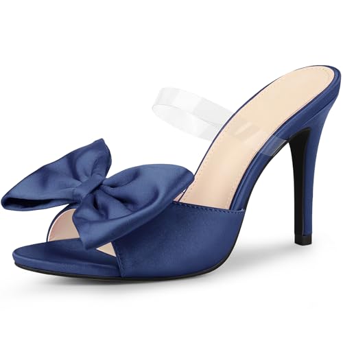 Allegra K Allegra K Women's Bow Sandal Stiletto Heels Mules Navy Blue Heel Sandals 8 M US