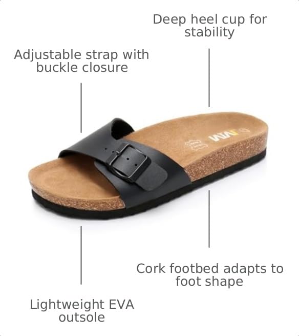 Image of WTW Women's Suede Cork Footbed Sandals Slide for Women with Arch Support