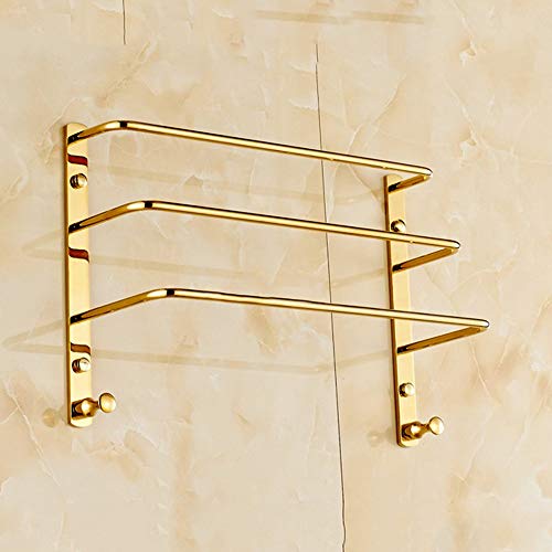 Toallero de latón con 3 niveles y 2 ganchos en color plateado para pared de baño 5