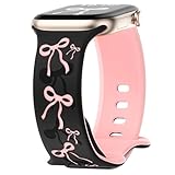 YMHML Bow Band Compatible with Apple Watch Bands for Women 40mm 42mm 41mm 38mm 44mm 45mm 46mm 49mm, Engraved Cute Silicone Inlay Dressy Pink Ribbon Strap for iWatch Series 10 9 8 7 6 5 4 3 SE Ultra