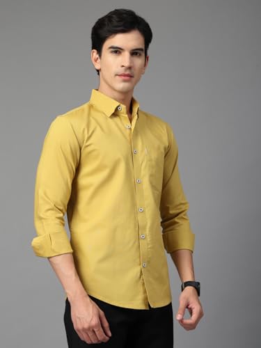 Image of Majestic Man Solid Cotton Casual Shirt - Slim Fit, Full Sleeves, Premium Button Closure