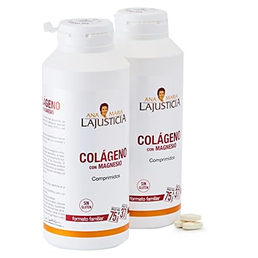Ana Maria la Justicia Pack de dos Colágeno con magnesio, 900 comprimidos articulaciones fuertes y piel tersa. Regenerador de tejidos con colágeno hidrolizado tipos 1 y 2. (75 dias una persona)