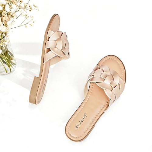 Image of Ataiwee Women's Dressy Braided Open Toe Flat Slides Sandals