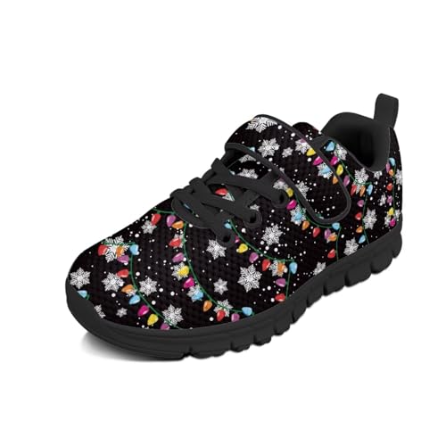 Christmas Colorful Lights Snowflake Pattern Boys Sneakers Kids Running Shoes Girls Mesh Fitness Shoe Indoor Training Sneaker Lightweight Outdoor Sports Athletic Tennis Shoes for Little Kid