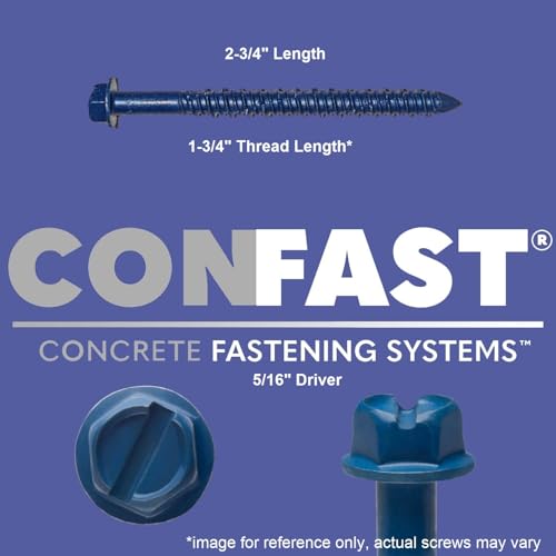 CONFAST 1/4" x 2-3/4" Hex Head Concrete Screw Anchor with Drill Bit for Anchoring to Masonry, Block or Brick (100 per Box)