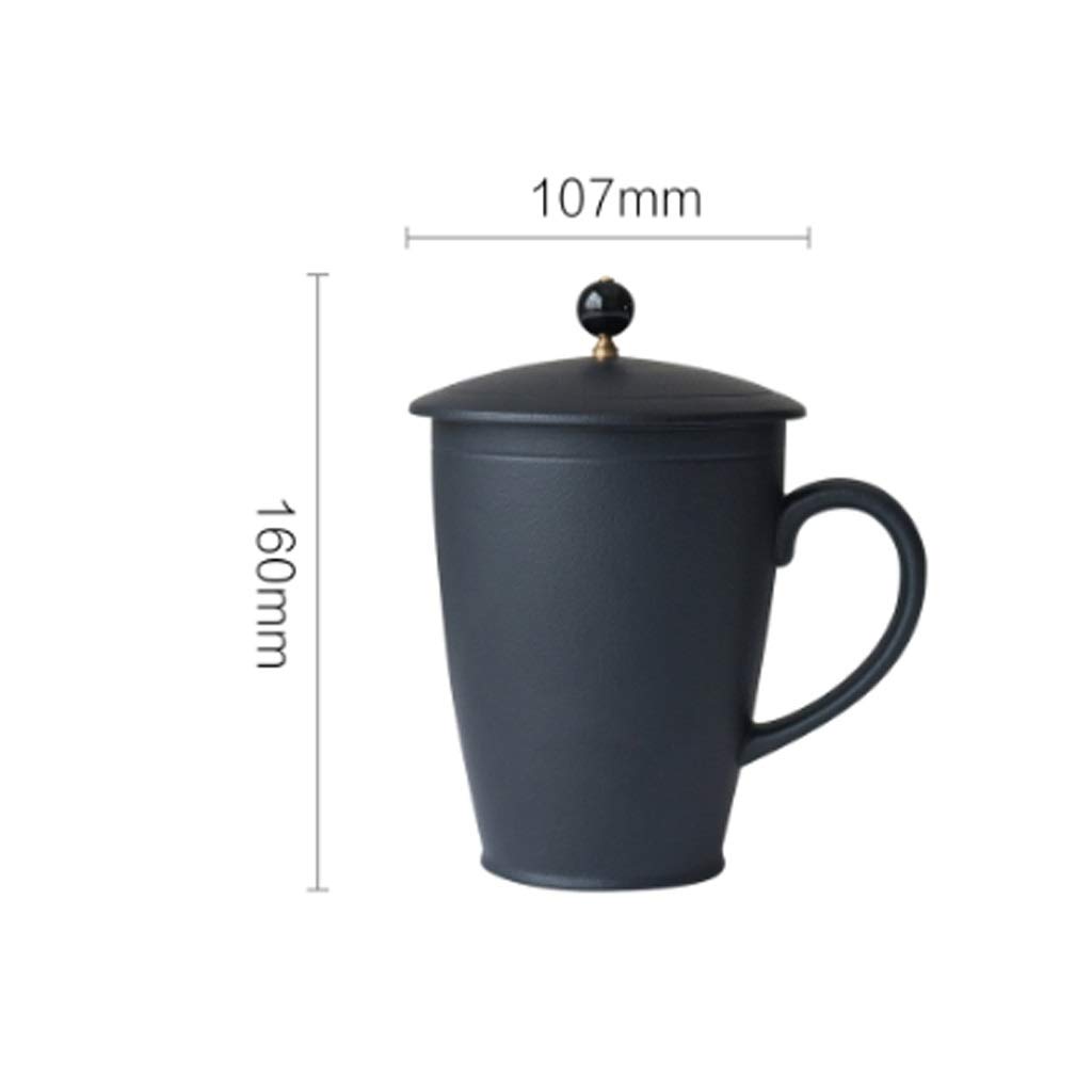 Keramik Becher Keramikbecher Matte Weiße Glasurkapazität Becher mit Hangable Deckel Kreative Kaffeetasse halb gekrümmte Griff Teetasse 300ml Zuhause und Büro (Color : Black)