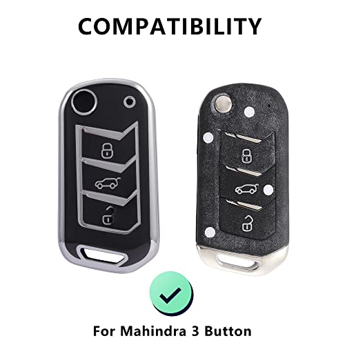 Image of keyzone TPU Key Cover combo compatible for Mahindra Thar, Bolero, Scorpio, XUV700, XUV400, XUV300, TUV300, Marazzo 3 button flip key (Clear TPU + Silver TPU)