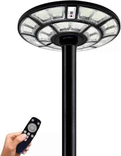 Lampione Solare Esterno 1200W LED Stradale Giardino UFO con Telecomando, Sensore Movimento, Crepuscolare, IP67, Luce Fredda, Faretto Solare Alta Efficienza Energetica A
