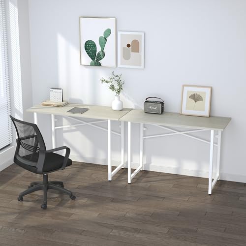 Lutown-Teen 47 inch Folding Desk, Writing Gaming Computer Camping Table, No Assembly Required Home Office Desk, Natural and White - Image 6