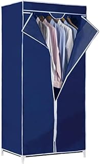 Single Canvas Wardrobe Cupboard Clothes Storage Organizer Fabric Wardrobe with Hanging Rail and Zippers Foldable Closet for Clothes, Bags and Toys 75x50x160cm