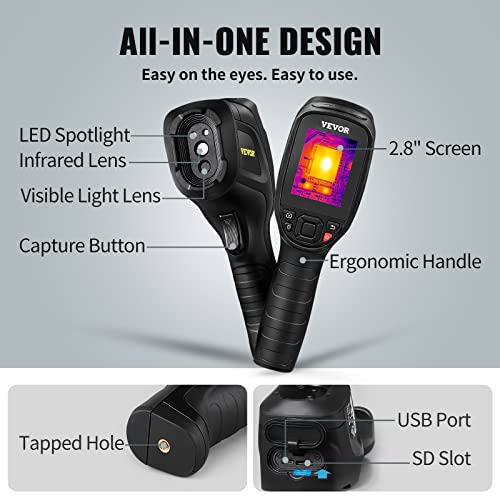 Image of VEVOR Thermal Imaging Camera, 240x180 IR Resolution (43200 Pixels), 20Hz Refresh Rate Infrared Camera with -4℉~662℉ Temperature Range, 16G Built-in SD Card, and Rechargeable Li-ion Battery