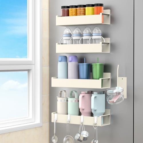 Image of HuggieGems Magnetic Water Bottle Holder for Refrigerator, Cup Holder Organizer for Stanley and Tumbler for Kitchen, 4 Pack, Cream White