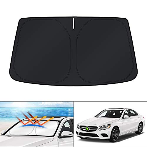 KUST Custom Fit Windshield Sun Shade for 2015-2021 Mercedes Benz C Class W205 C250 C300 C400 Accessories Sunshade Foldable Sun Visor Protector Blocks UV Rays Keep Your Car Cooler