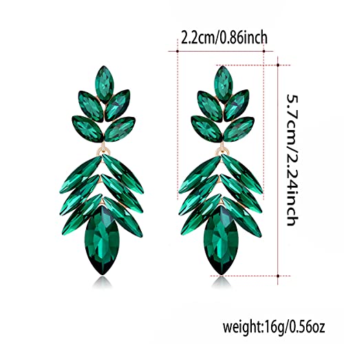 Emerald Green Rhinestone Statement Earrings For Women, Vintage Fancy Cluster Crystal Drop Dangle Earrings, Large Crystal Chandelier Earrings For Women Girls (Green) #TOP1