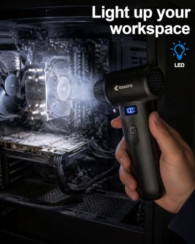 Kesora Compressed Air Duster, 11K RPM Stepless Speed Mini Turbo Fan with LED Display & Lighting Lamp, Cordless Dust Remover for PC Keyboard, Outdoor, Camera Lens, Computer Case, Air Bed, Black - image 5