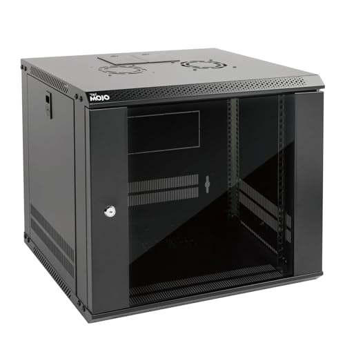 Tecmojo 9U 450mm Depth Wall Mount Server Cabinet IT Network Rack Enclosure Lockable Door and Side Panels Black Standard Glass Door for 19 IT Equipment A/V Devices Flat Package