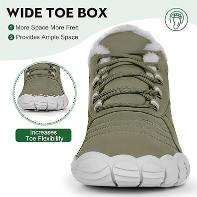 Winter Footwear Barefoot Shoes Women Men Zero Drop Barefoot Hiking Boots Slip On Warm Waterproof Snow Boot Minimalist Wide Toe Ankle Booties Five Finger Hike Shoes Outdoor - Image 3