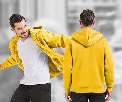 Image of V VALANCH Men Hoodies Zip Up Sherpa Lined Sweatshirts Heavyweight Thick Warm Fleece Winter Jacket