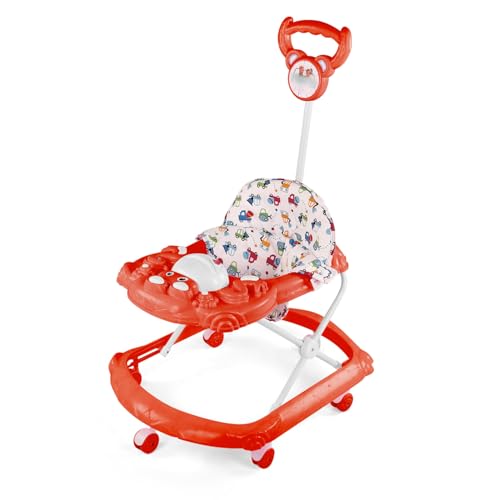 Image of BabyGo Tintin Baby Walker for 6-24 Months, Baby Walker with Push Handle & Activity Tray - Foldable Adjustable Height Infant Walker with Wheels, Music,Toy Bar and Comfotable seat (Red)