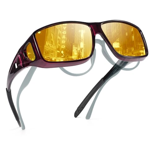 TJUTR Night Vision Driving Glasses Fit Over Glasses for Men Women