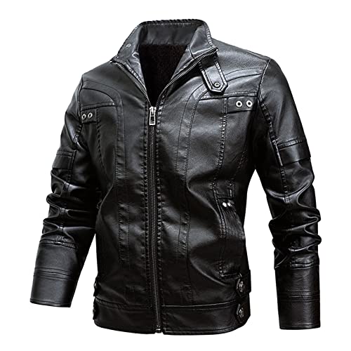 Veste en cuir homme noir grande taille XXXXL doublée pour hiver