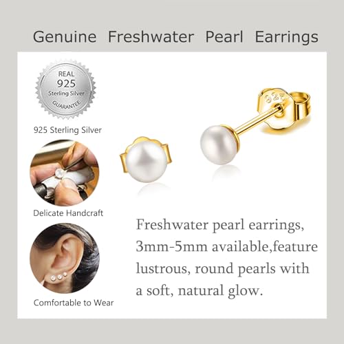 Pearl Stud Earrings Sterling Silver Small Tiny 3-5mm White Freshwater Pearl Earrings Studs Silver/Gold for Women2