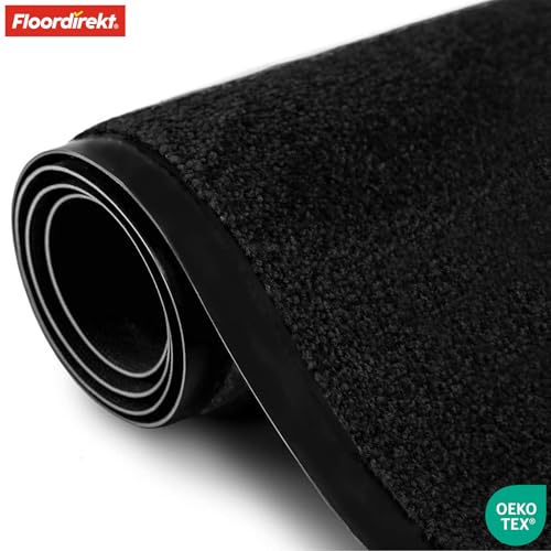 Floordirekt Schmutzfangmatte Rhine - waschbare & leistungsstarke Fußmatte - Sauberlaufmatte mit Rutschfester Rückseite - Türmatte für den Eingangsbereich (Schwarz, 90 cm x 120 cm)