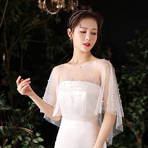 Woman Pearls Embellishment Sheer Wrap Tulle Shawl For Wedding Churches Mantilla Sheer Shawl Wrap Bridal Shrug Coverup2