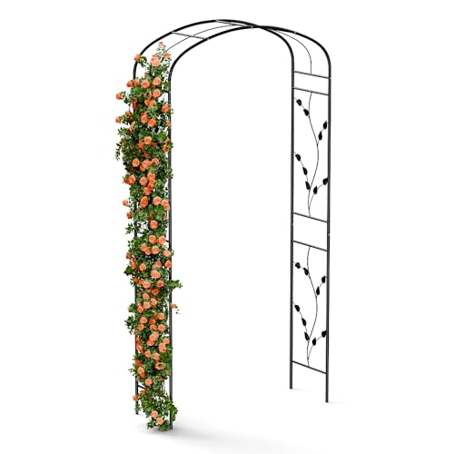 blumfeldt FloraBelle Rosenbogen – Metall-Rosenbogen Mit Dekorativen Blattmustern, Stabiler Pulverbeschichteter Stahlrahmen, Wetterfest, Ideal Für Kletterpflanzen, Einfache Montage, 240x110x40 cm