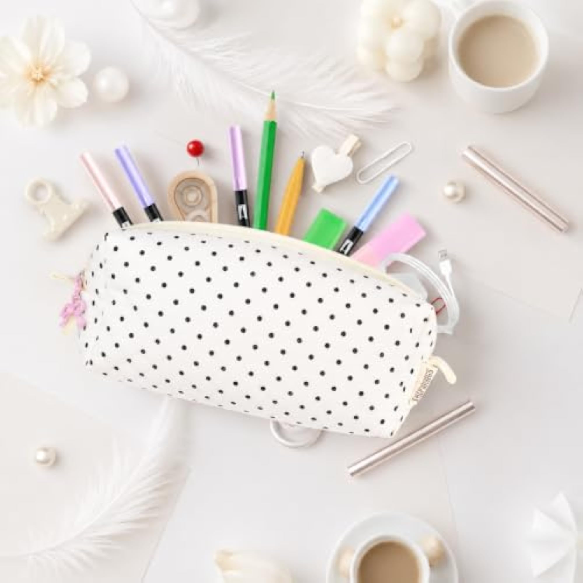 Cute Quilted Pencil Case for Women, Floral Aesthetic Pouch